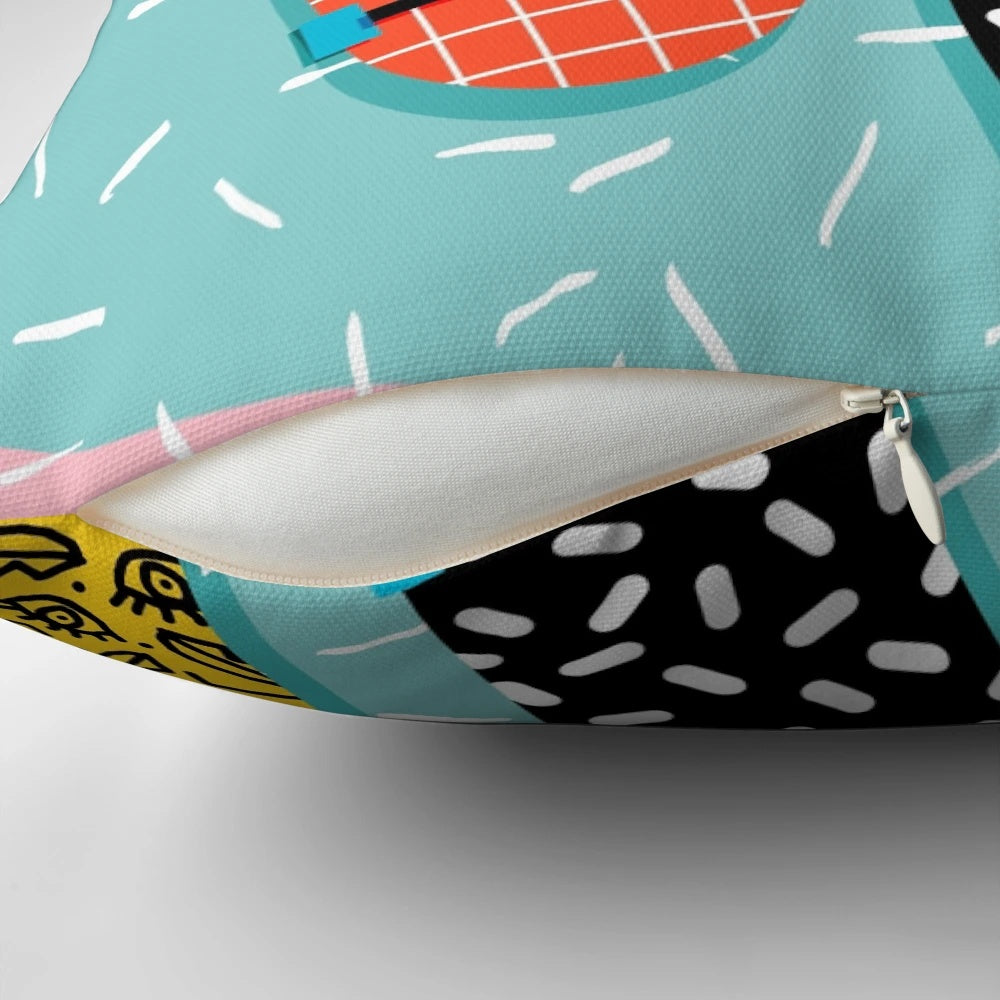 Retro 80s Memphis pattern skateboard design pillow - Vintage sports home decor