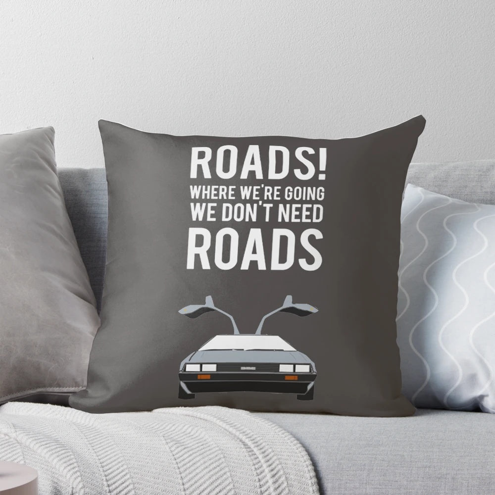 Decorative throw pillow with Back to the Future movie-inspired design
