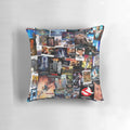 A cozy pillow featuring a collage of iconic 1980s movie posters