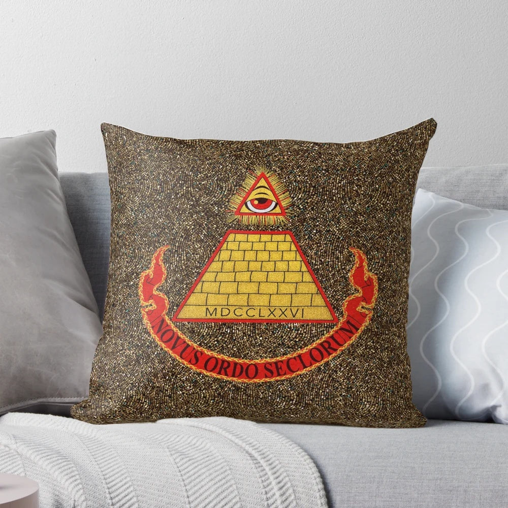 Pillow featuring a retro 80s movie inspired design with a pyramid graphic and the text "Desperately Seeking Susan"