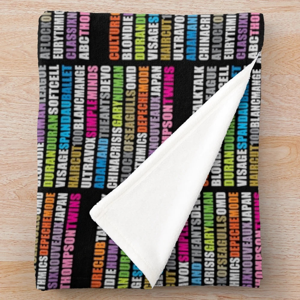 Cozy 80s new wave music inspired black plush blanket