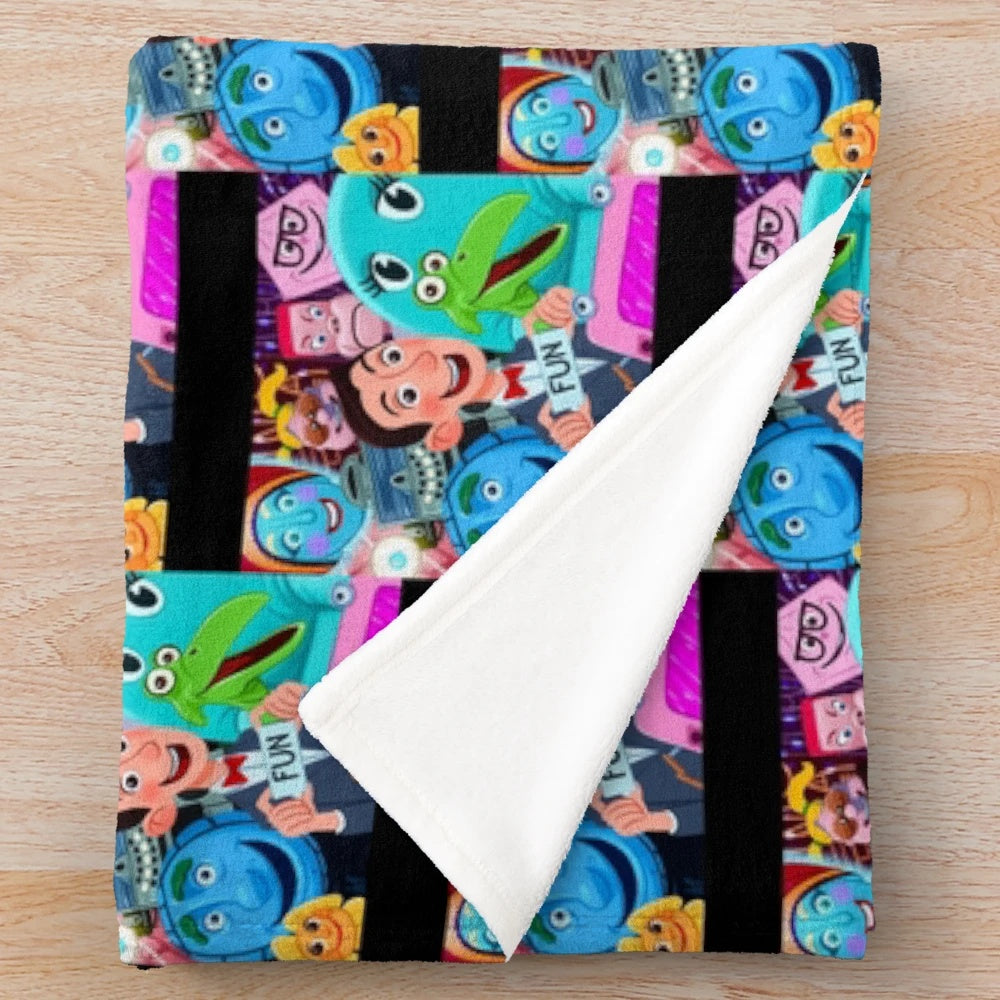 Retro 80s style Pee Wee's Playhouse themed plush blanket