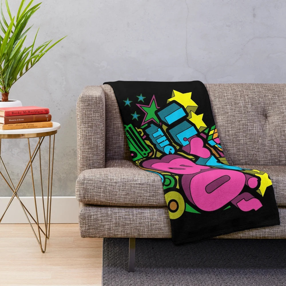 Retro 80s plush blanket with vibrant throwback pattern