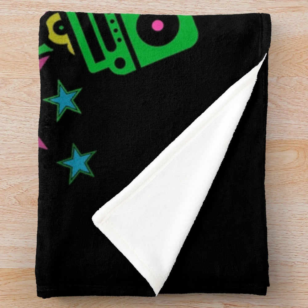Retro 80s plush blanket with vibrant throwback pattern