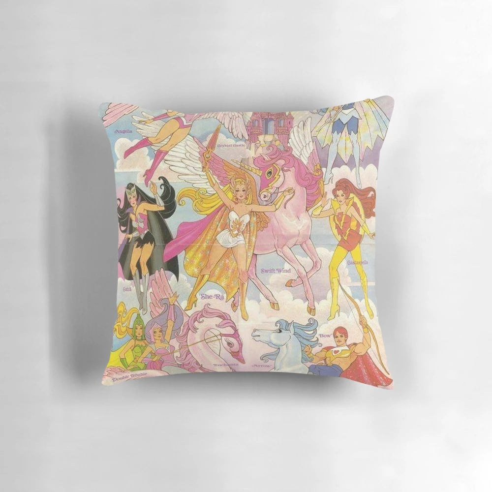 Colorful illustration of She-Ra, the Princess of Power, on a plush throw pillow