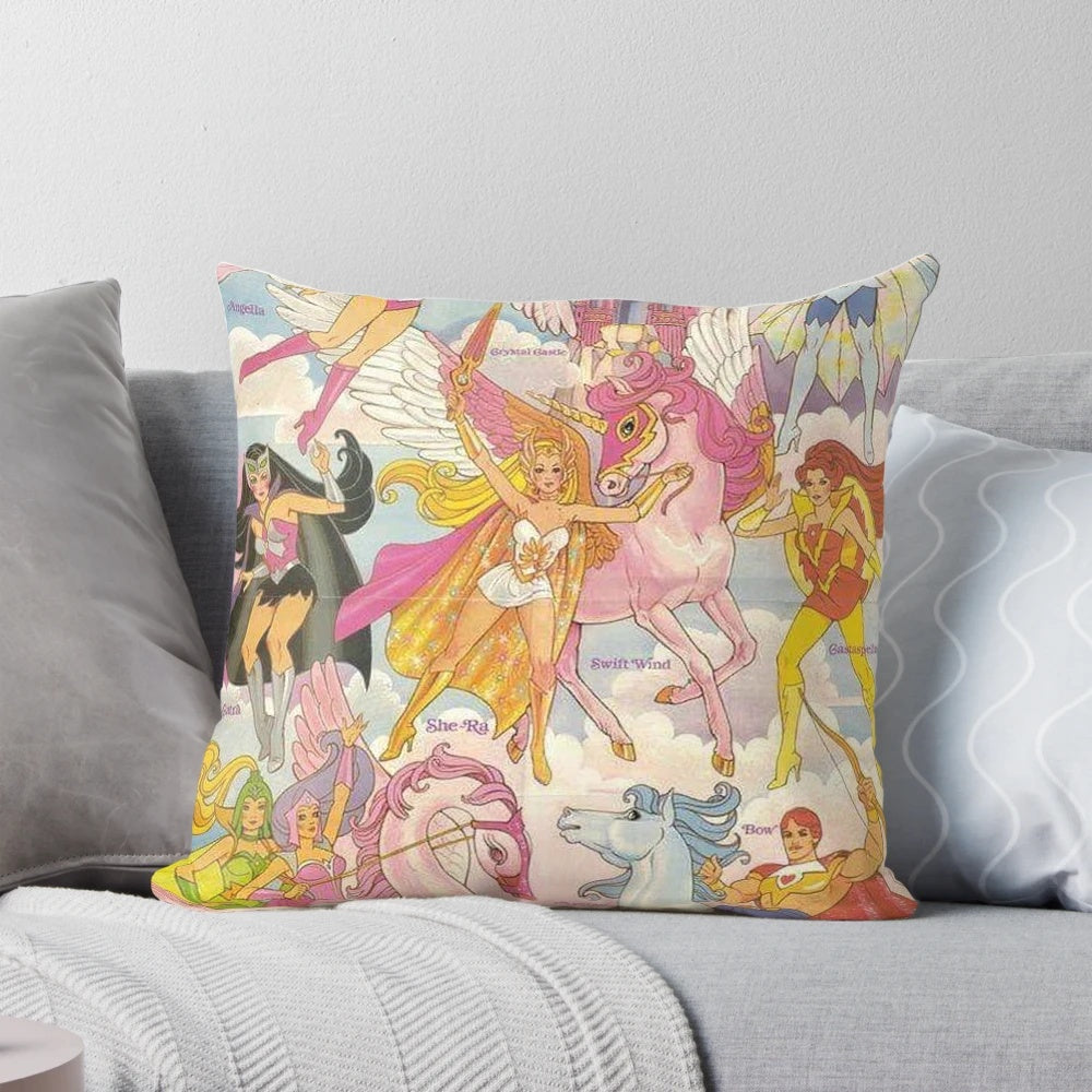 Colorful illustration of She-Ra, the Princess of Power, on a plush throw pillow