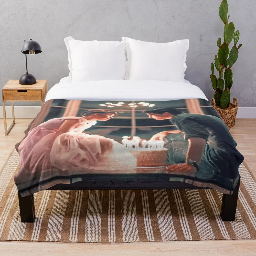 Soft plush blanket featuring Sixteen Candles characters Samantha and Jake Ryan