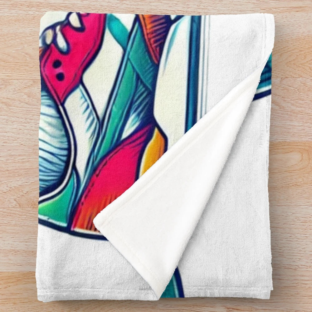 Colorful plush blanket featuring a retro 80s sneaker design
