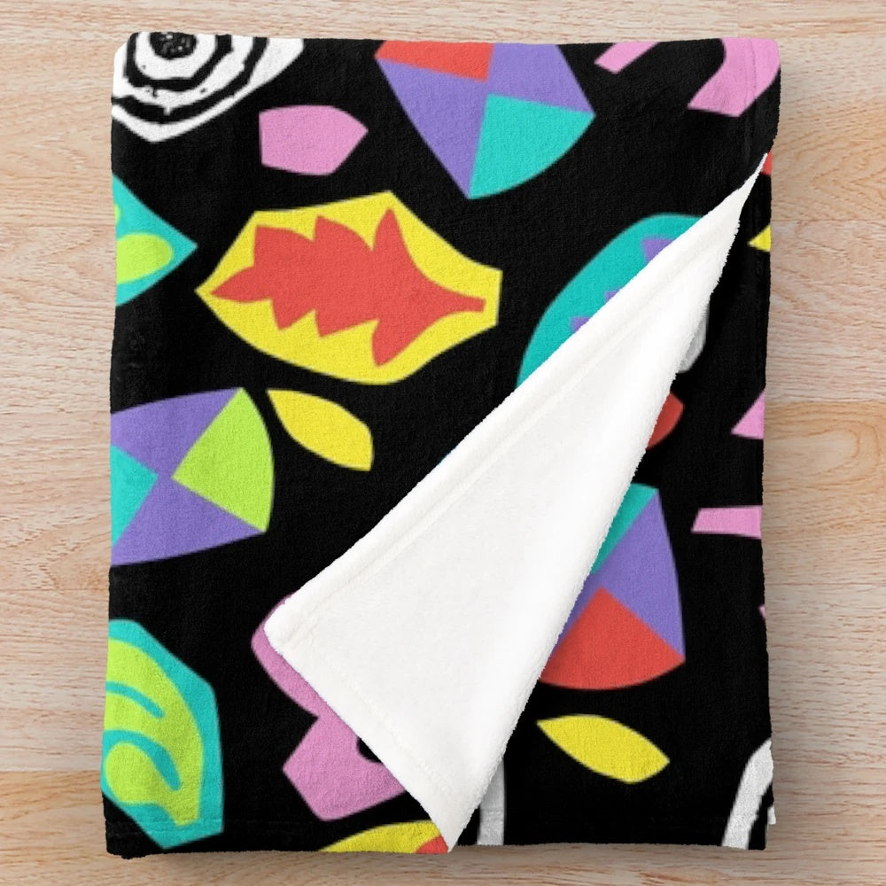 Retro 80s Starcourt Mall plush blanket with abstract neon design