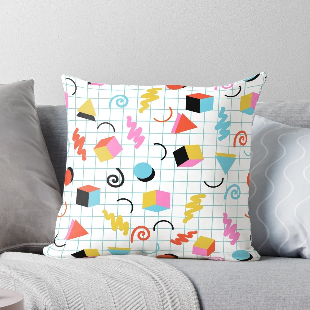 Retro 80s style 1980's vibes geometric memphis pattern pillow