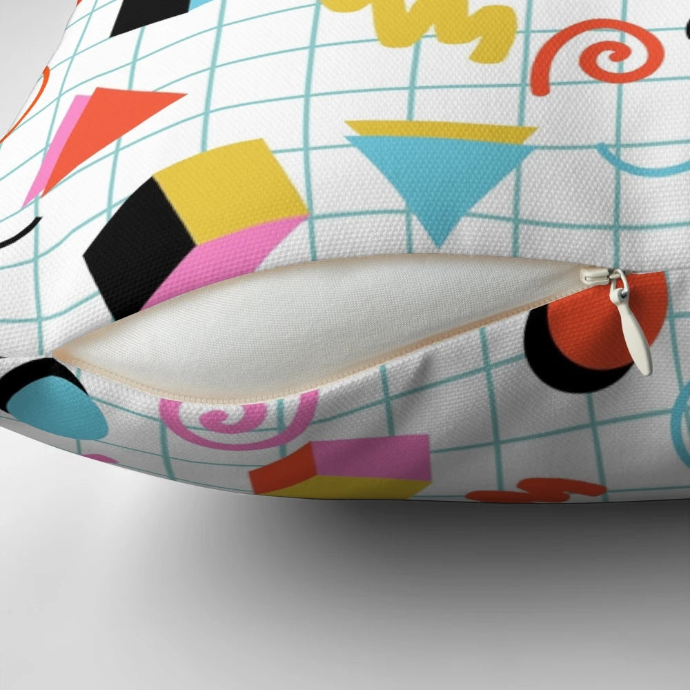 Retro 80s style 1980's vibes geometric memphis pattern pillow