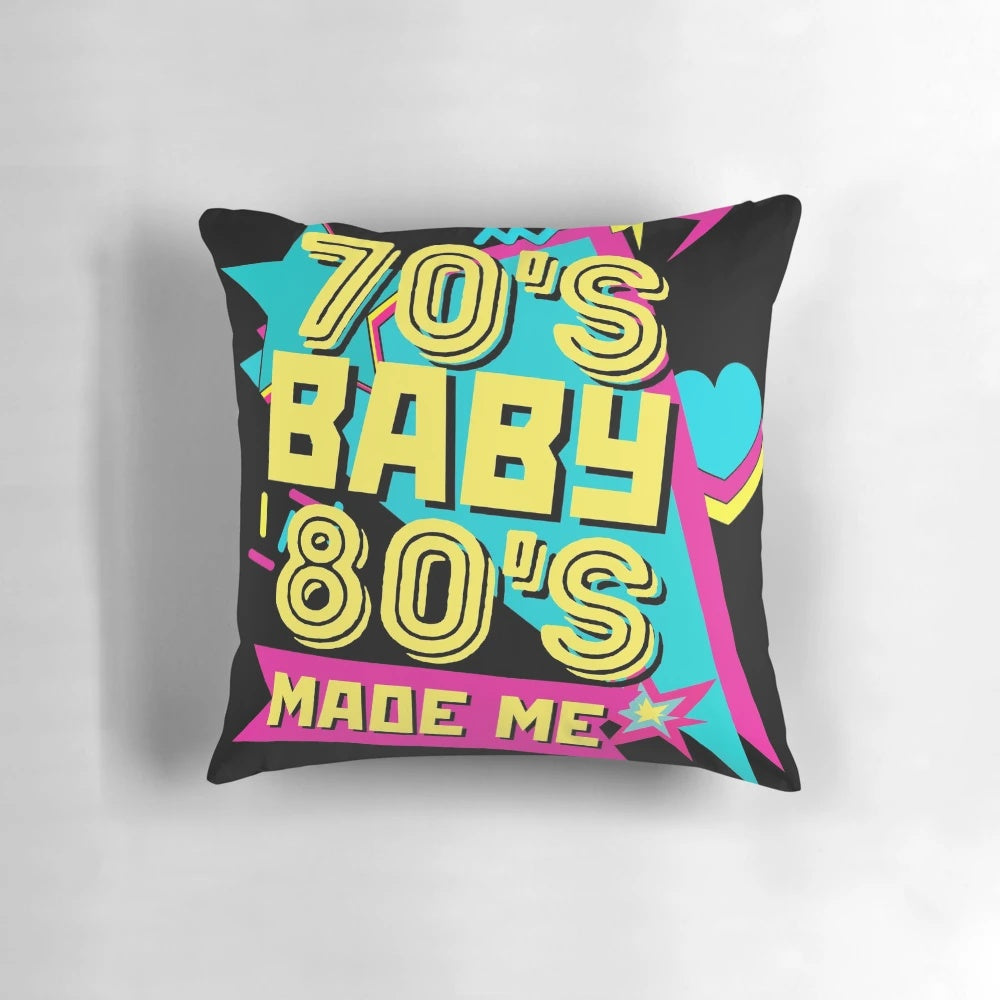 Retro 80s vintage disco-themed pillow with vibrant colors and a humorous design