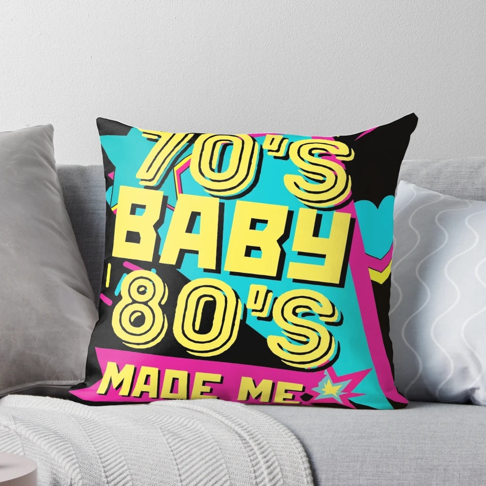 Retro 80s vintage disco-themed pillow with vibrant colors and a humorous design