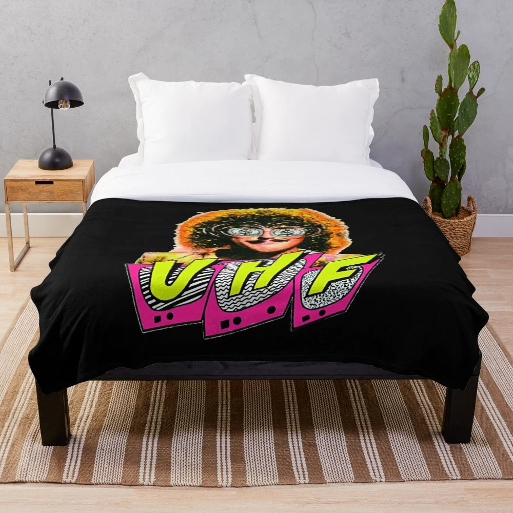 Retro 80s Weird Al Yankovic plush blanket with pop art design