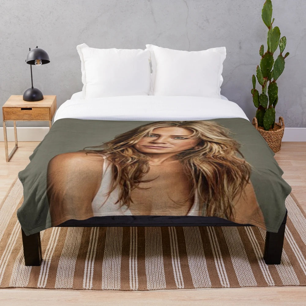 Retro 90s aesthetic plush blanket with colorful movie and TV inspired design