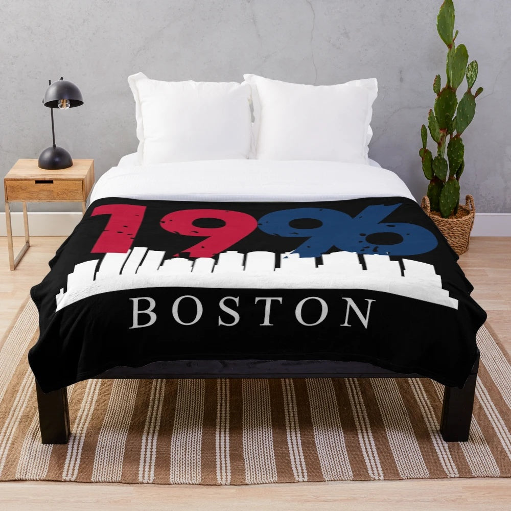 Retro 90s plush blanket featuring a vintage Boston-inspired design