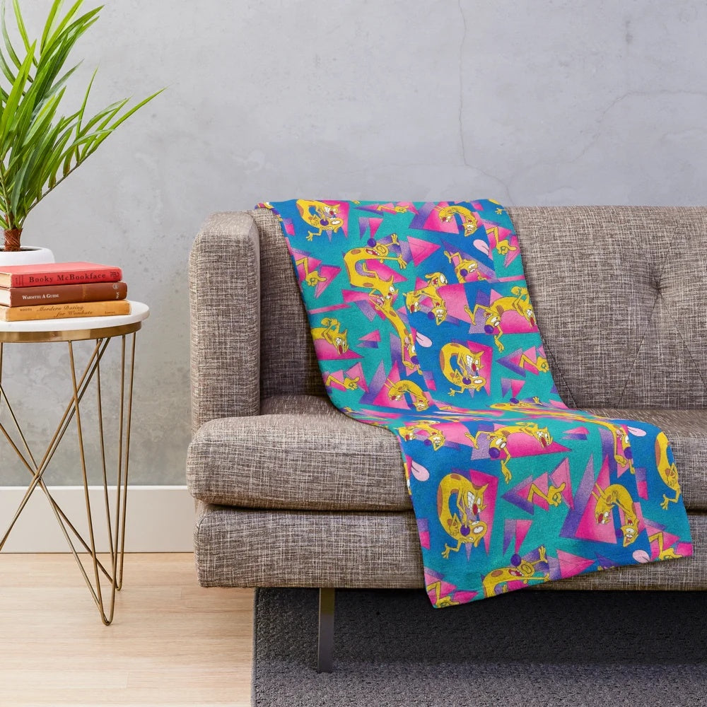 Cozy CatDog 90s plush blanket with triangle pattern design