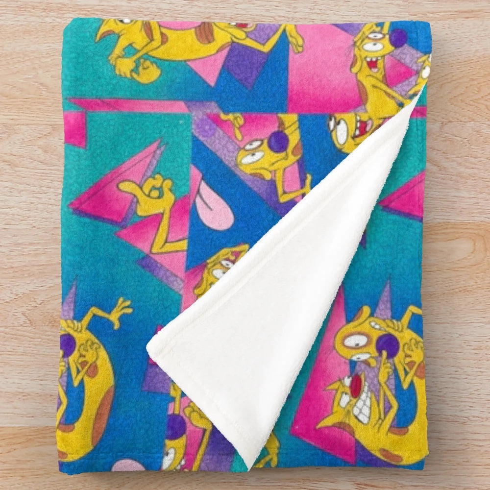 Cozy CatDog 90s plush blanket with triangle pattern design