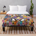 90s collage band plush blanket with vintage music elements