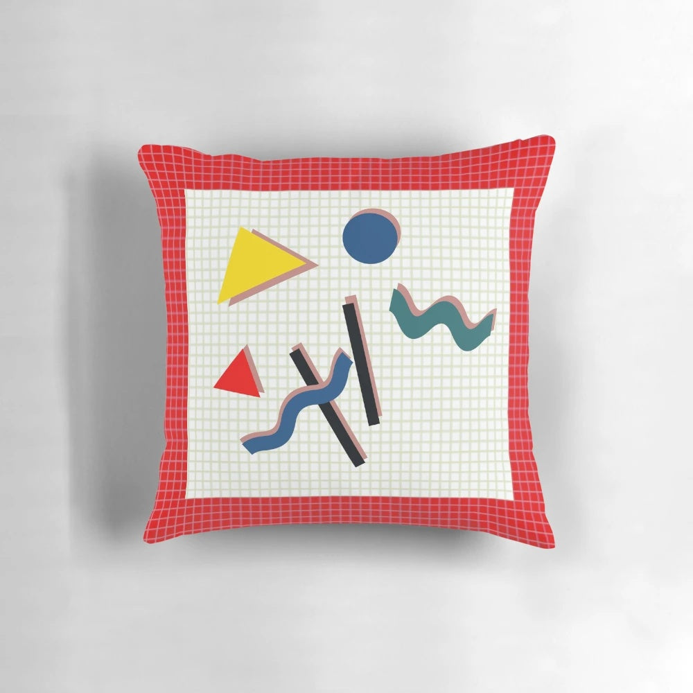 Retro 90s DJ Tanner geometric patterned pillow with vaporwave-inspired design