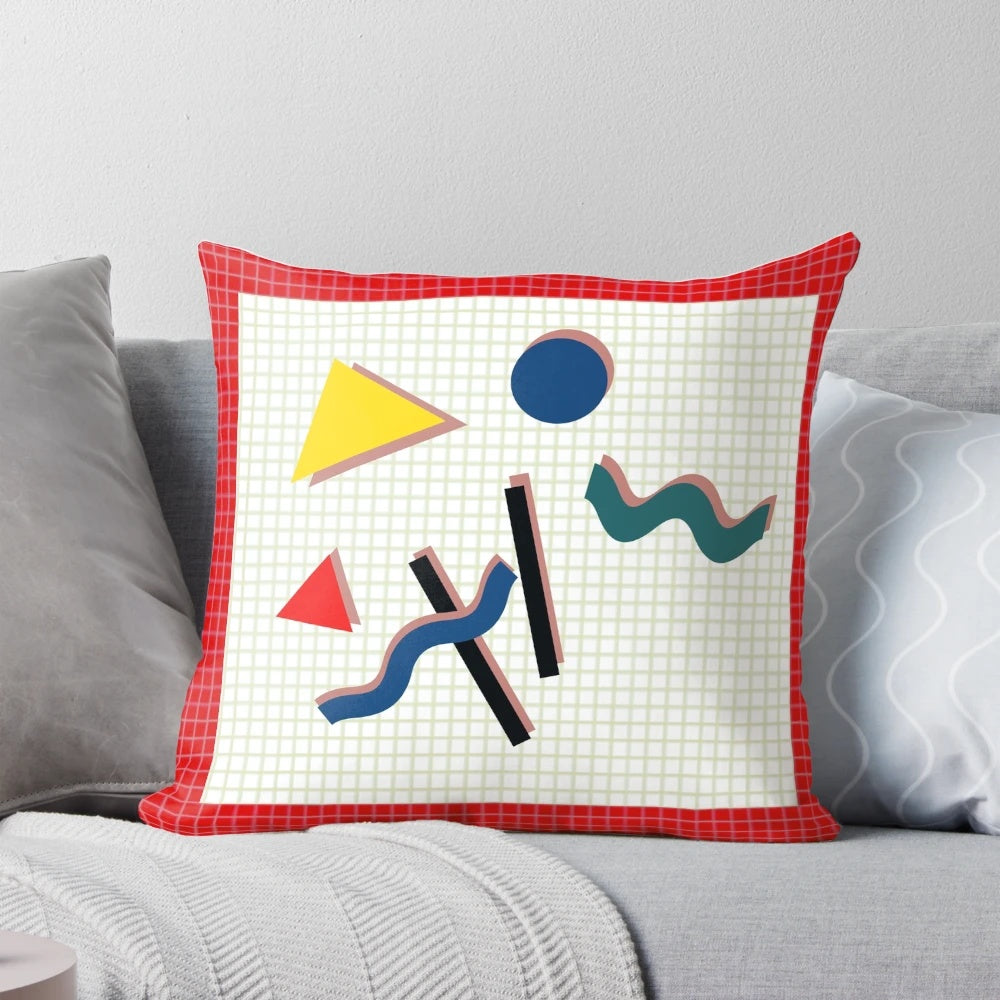 Retro 90s DJ Tanner geometric patterned pillow with vaporwave-inspired design