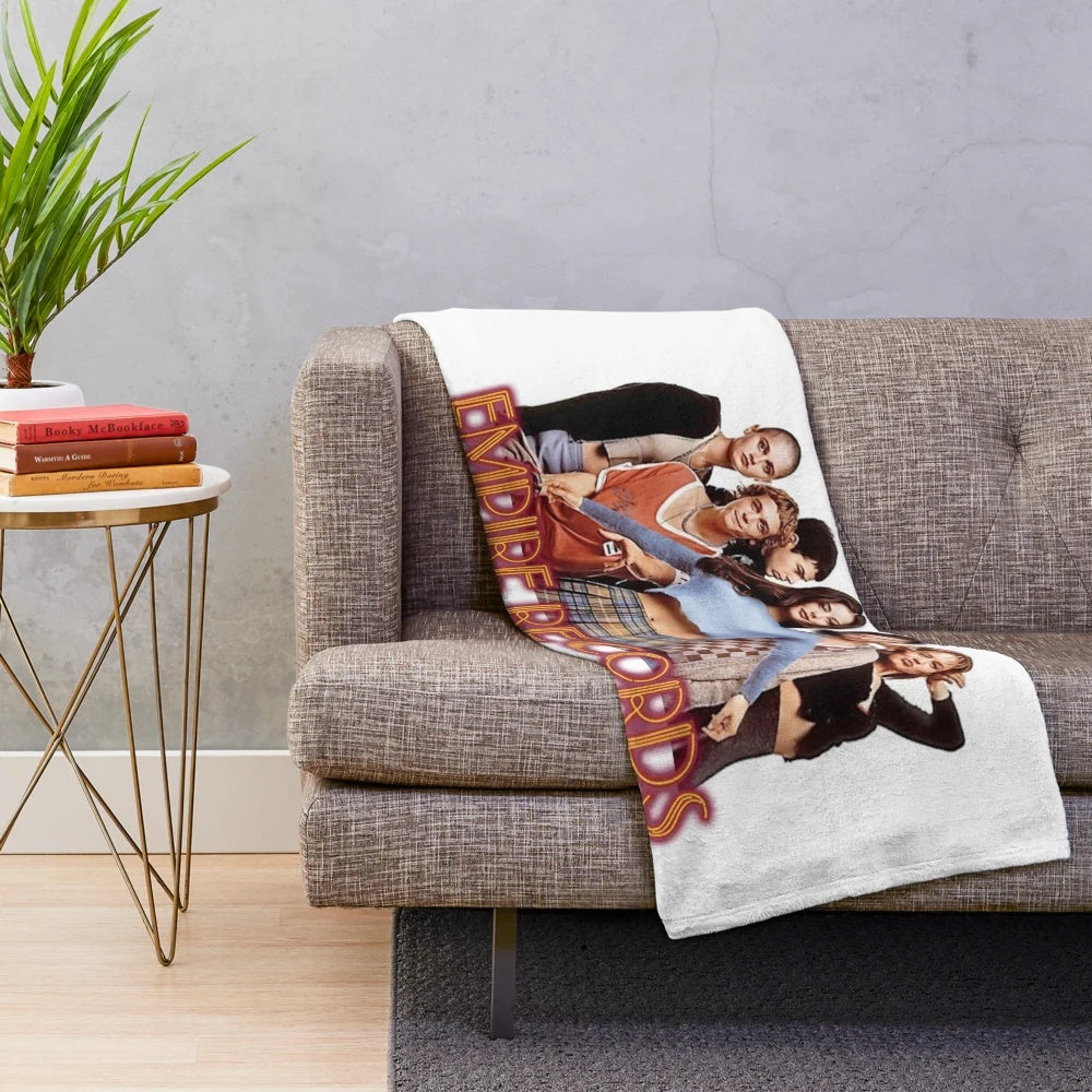 Soft and cozy plush blanket featuring the iconic Empire Records movie logo and characters