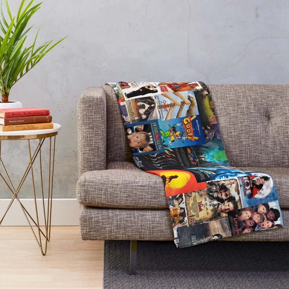 Retro 90s movie poster themed plush blanket