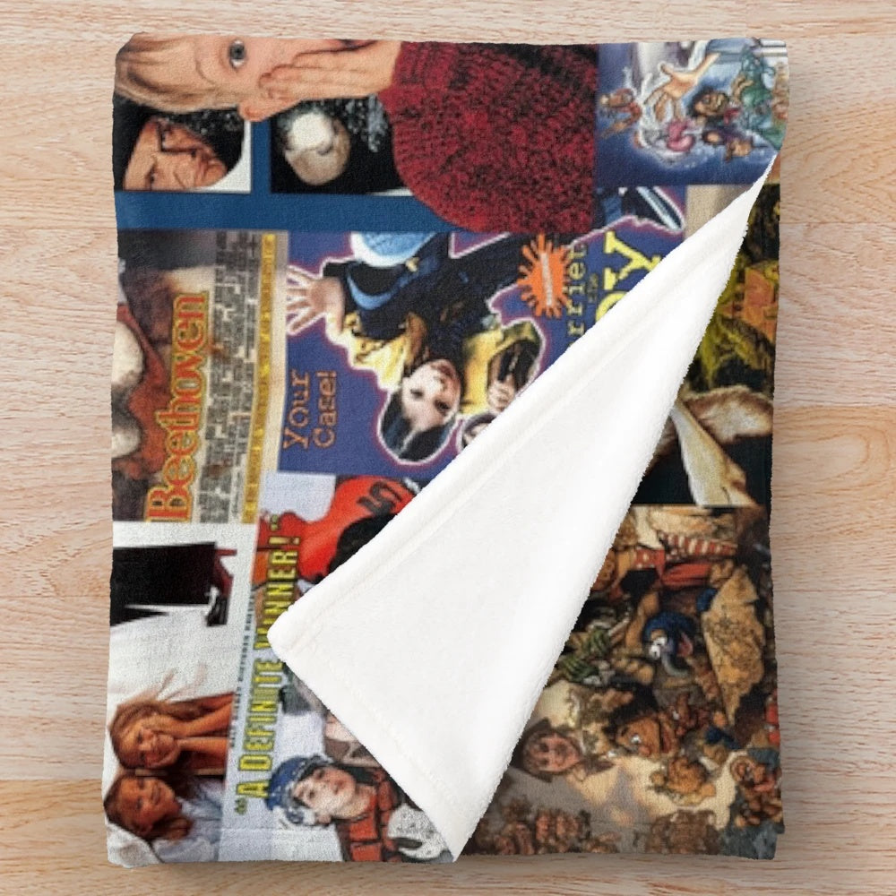 Retro 90s movie poster themed plush blanket