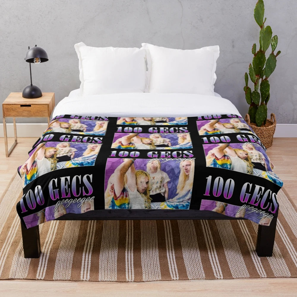 Retro 90s style plush blanket featuring 100 Gecs and PC Music influences