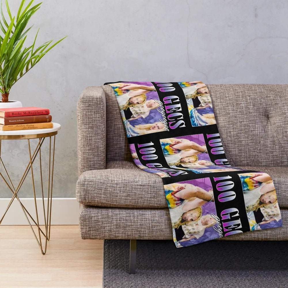 Retro 90s style plush blanket featuring 100 Gecs and PC Music influences