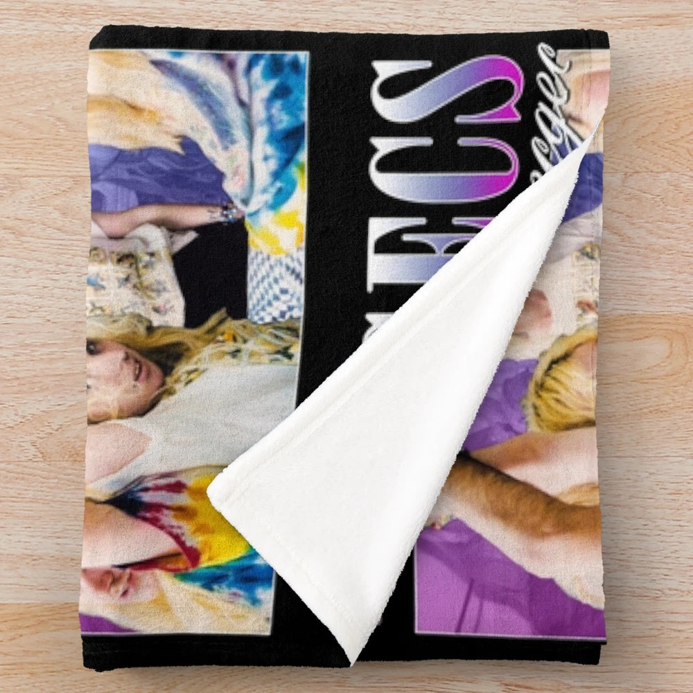 Retro 90s style plush blanket featuring 100 Gecs and PC Music influences