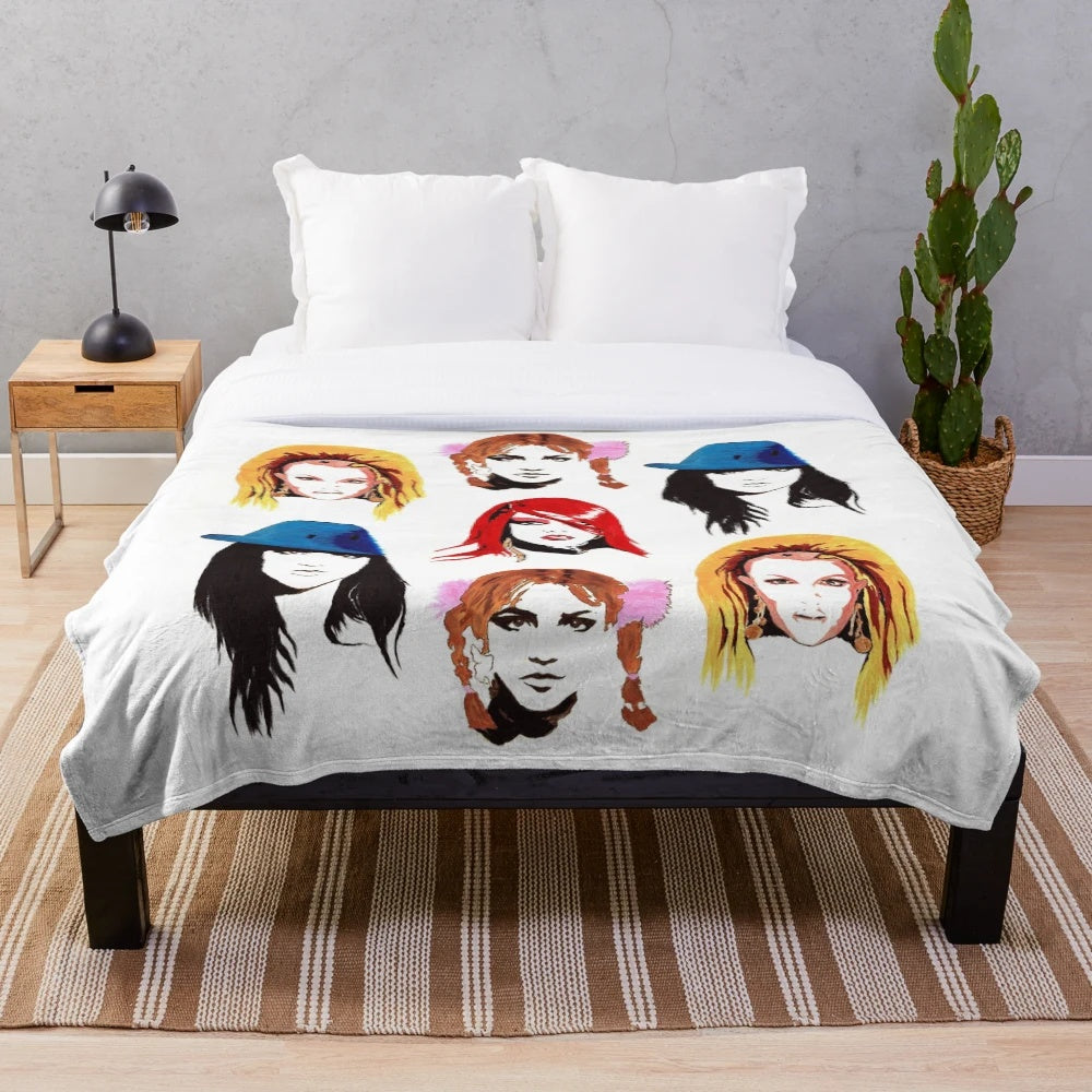 Cozy 90s-inspired plush blanket featuring a retro pop star design