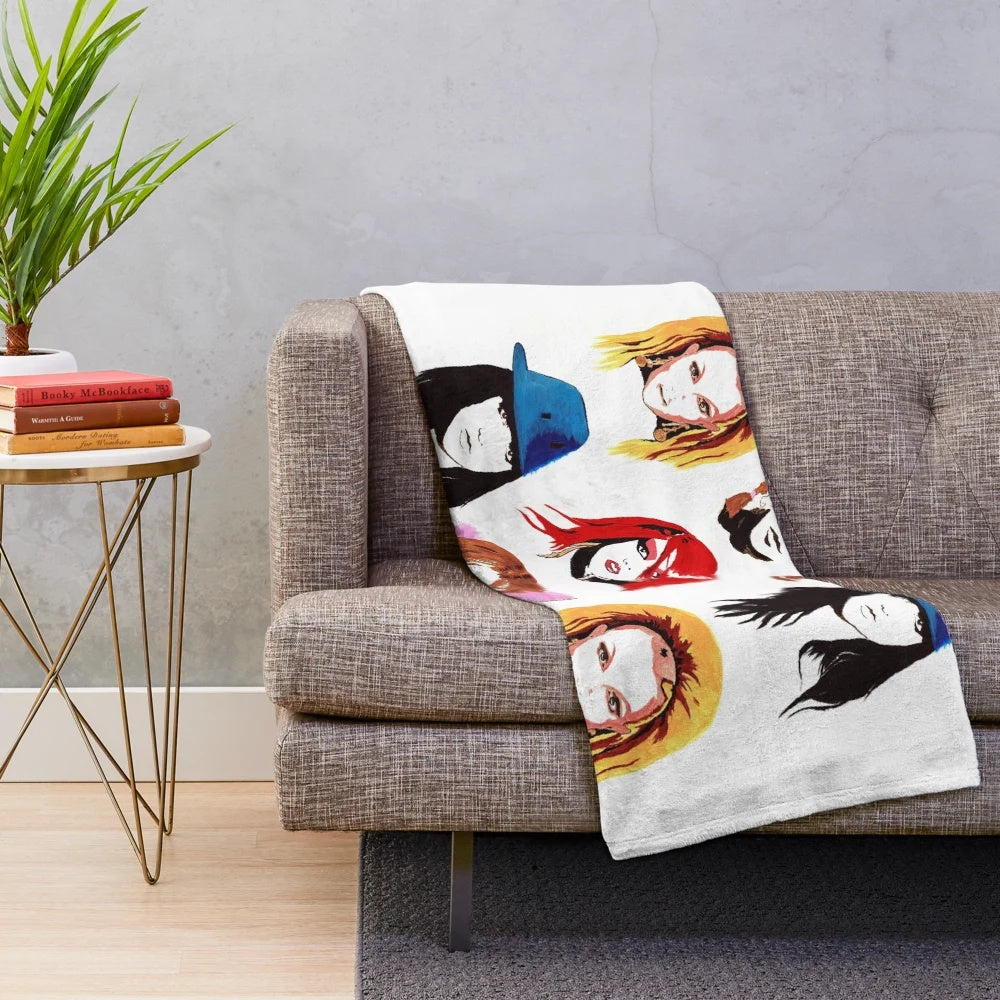 Cozy 90s-inspired plush blanket featuring a retro pop star design