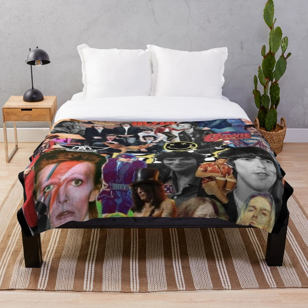 Retro 90s rock band posters inspired soft and cozy plush blanket