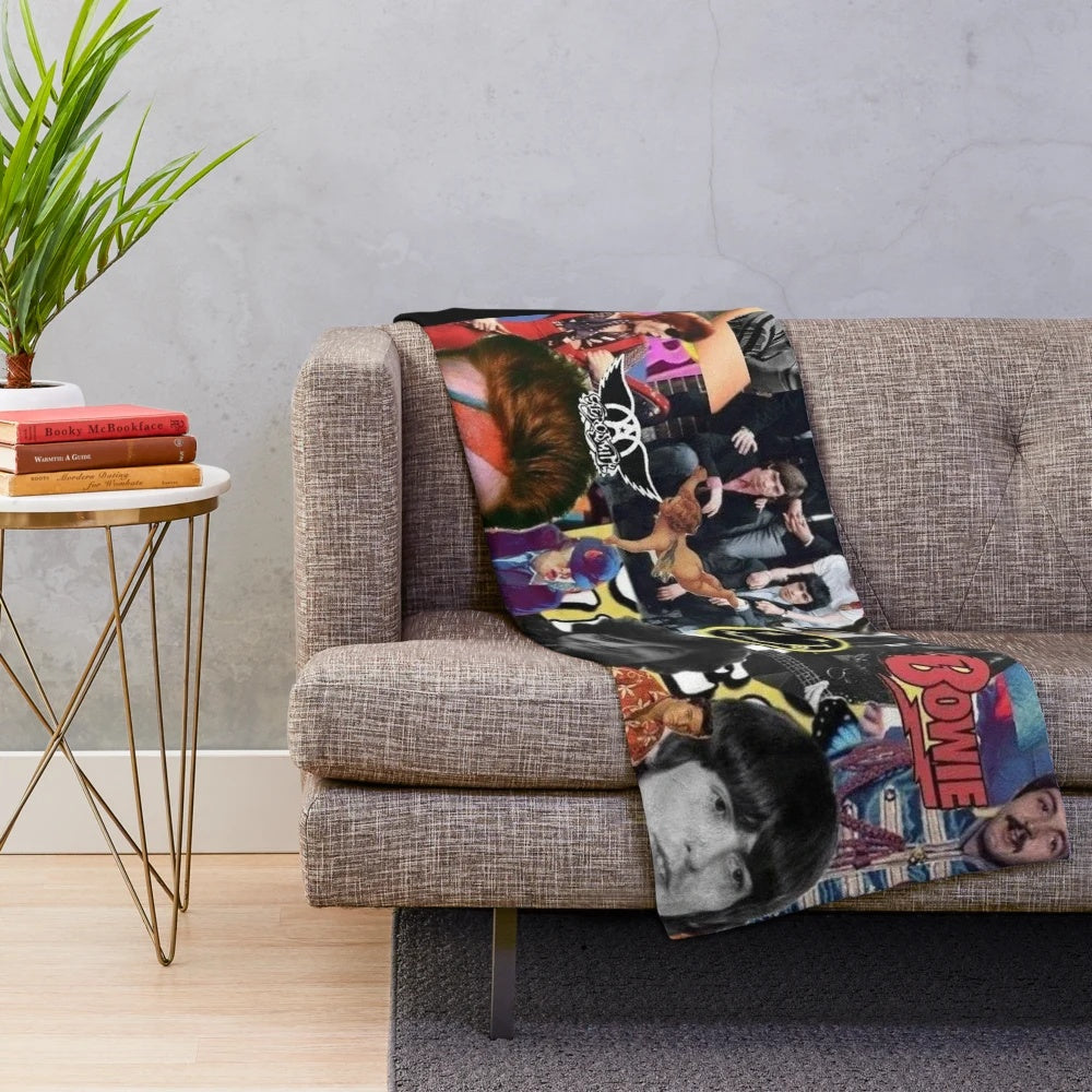 Retro 90s rock band posters inspired soft and cozy plush blanket