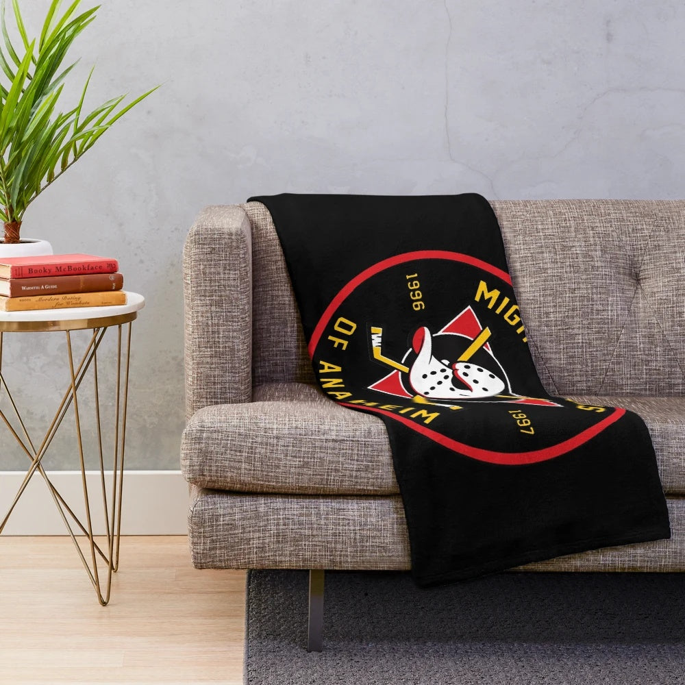 Retro '90s sports plush blanket with a nostalgic hockey design