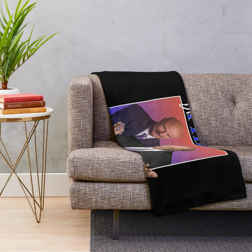 Retro 90s style plush blanket with Dr. Phil inspired graphic design