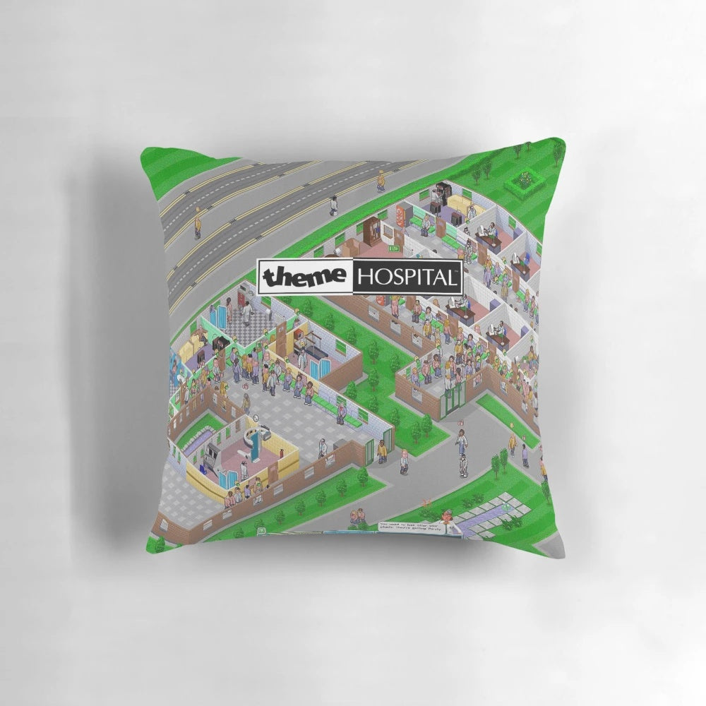 Plush theme hospital pillow featuring retro 90s gaming graphics