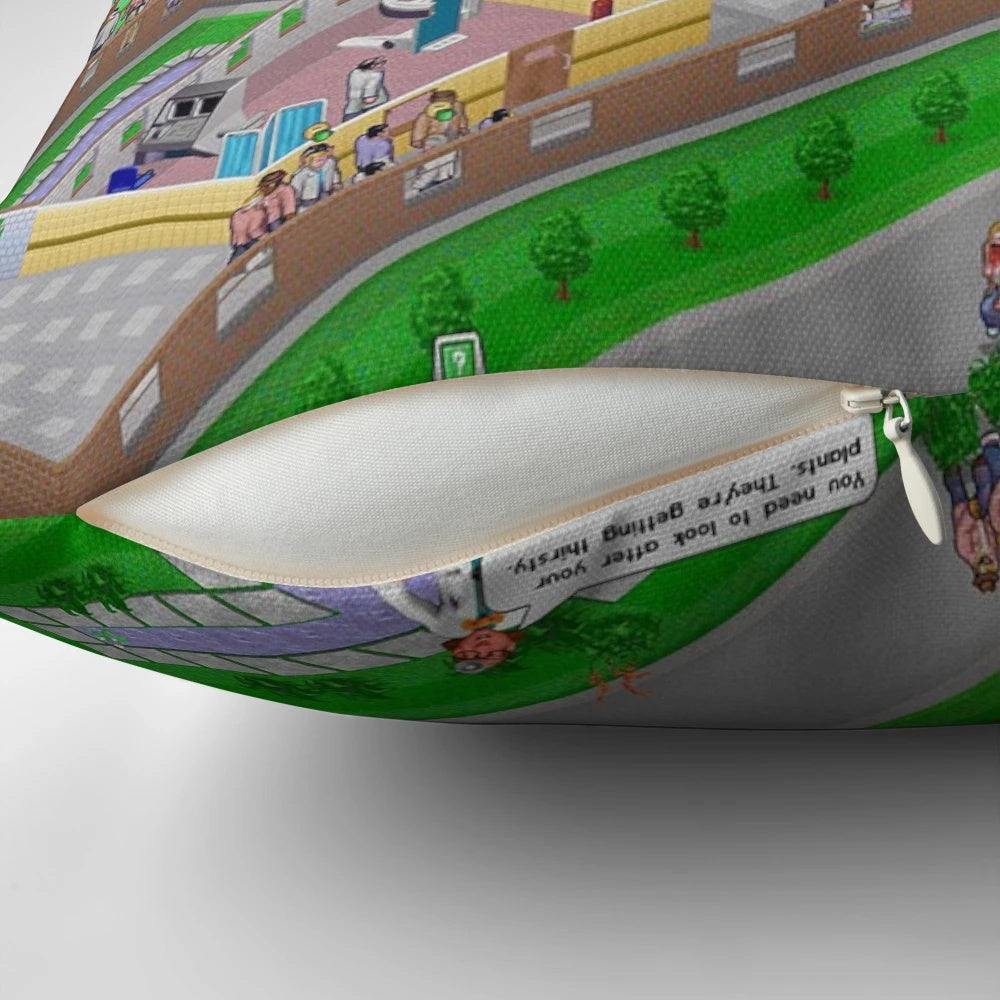 Plush theme hospital pillow featuring retro 90s gaming graphics