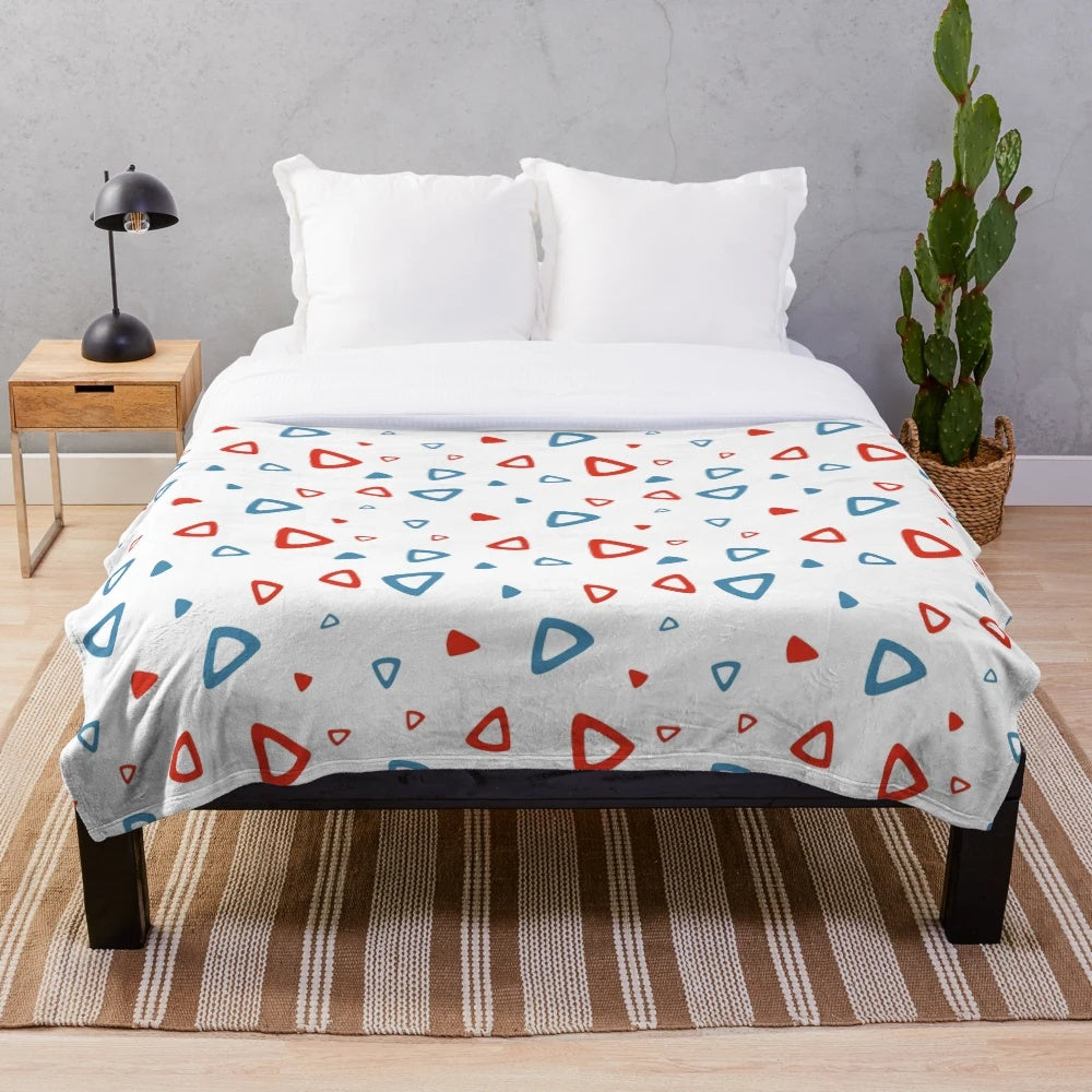 90s plush blanket with retro triangle pattern design