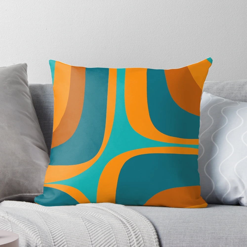 Retro abstract pattern turquoise blue orange decorative throw pillow
