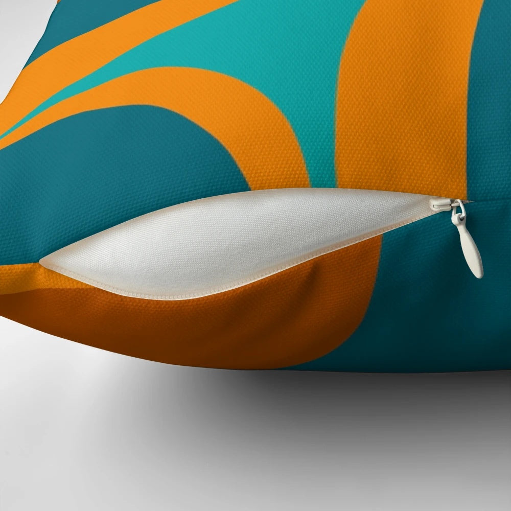 Retro abstract pattern turquoise blue orange decorative throw pillow
