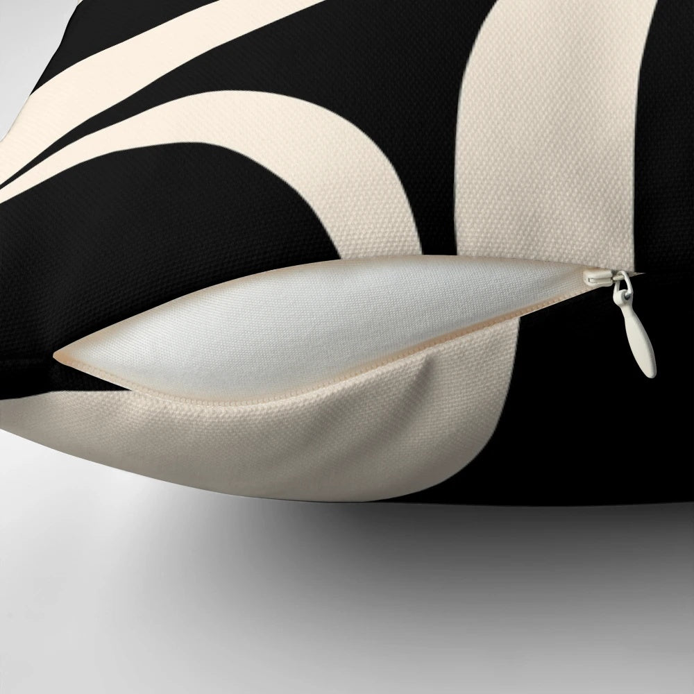 Retro abstract minimalist pattern black and cream throw pillow for modern, mid-century decor