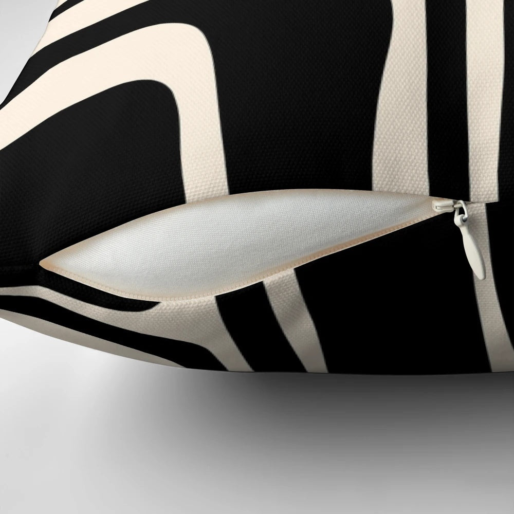 Retro abstract pattern black and cream midcentury modern decorative throw pillow