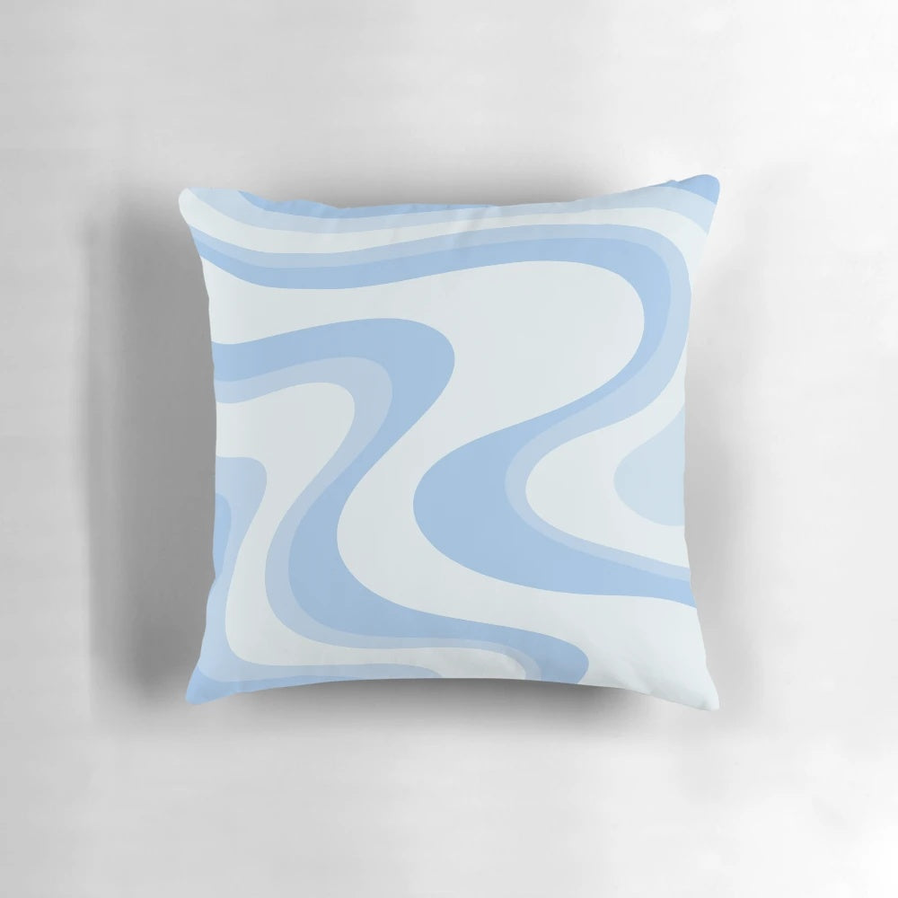 Retro abstract pattern pillow in light blue and white colors