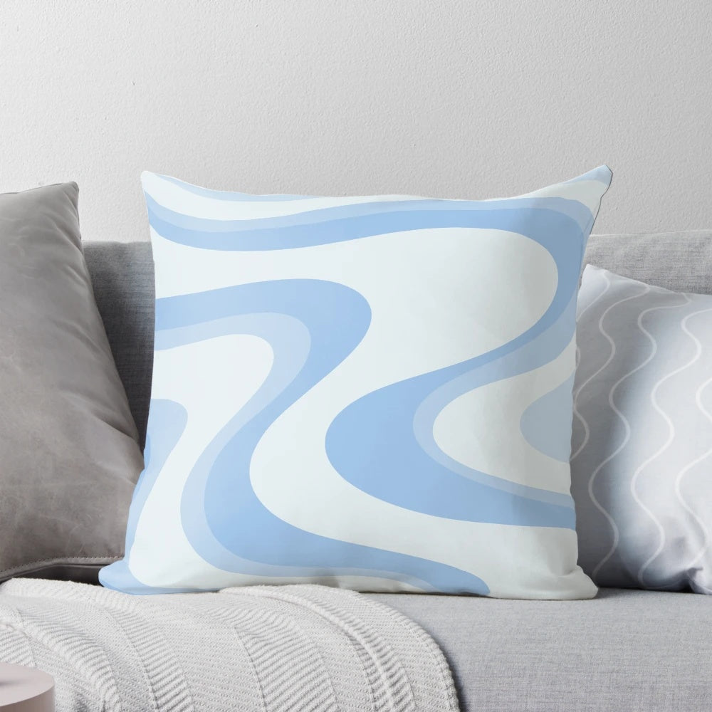 Retro abstract pattern pillow in light blue and white colors
