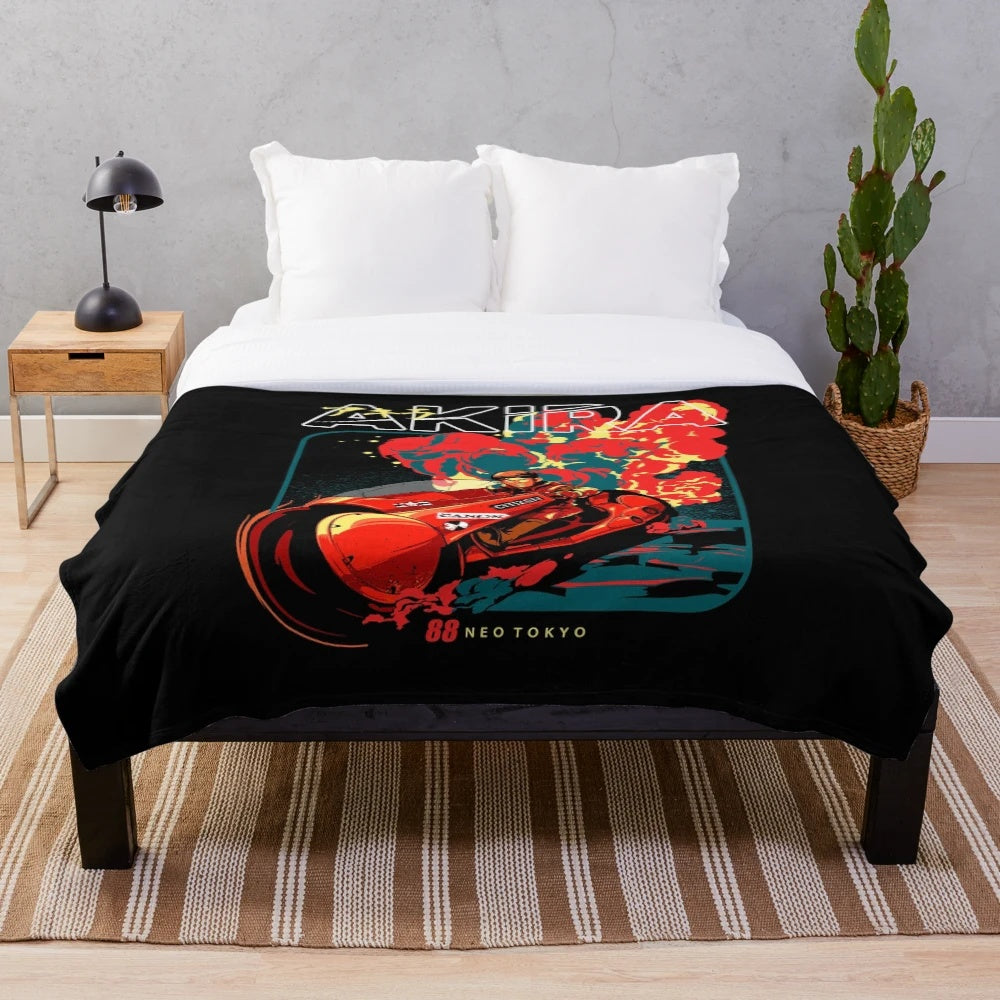 Akira inspired plush blanket with cyberpunk sci-fi anime art