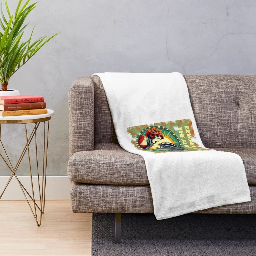 Retro sci-fi alien plush blanket with cosmic thriller design