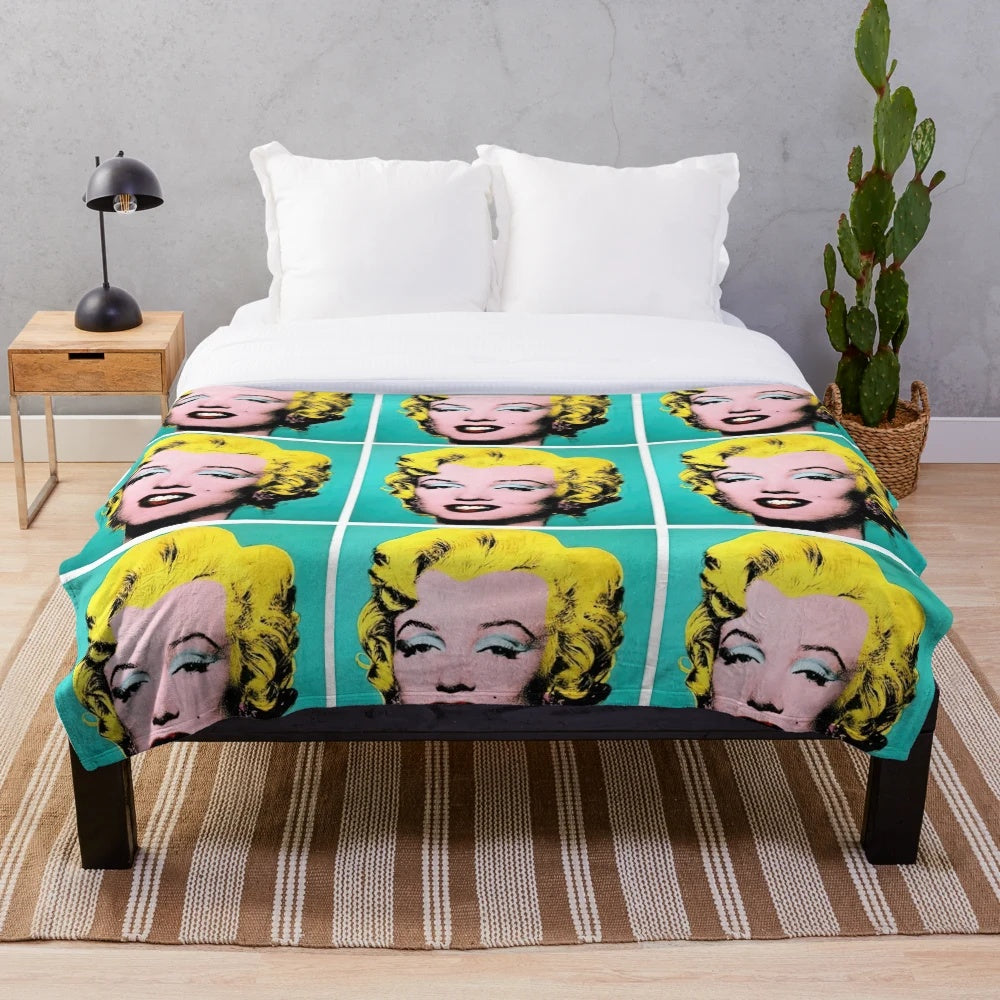 Vintage-style Andy Warhol inspired plush blanket with pop art design