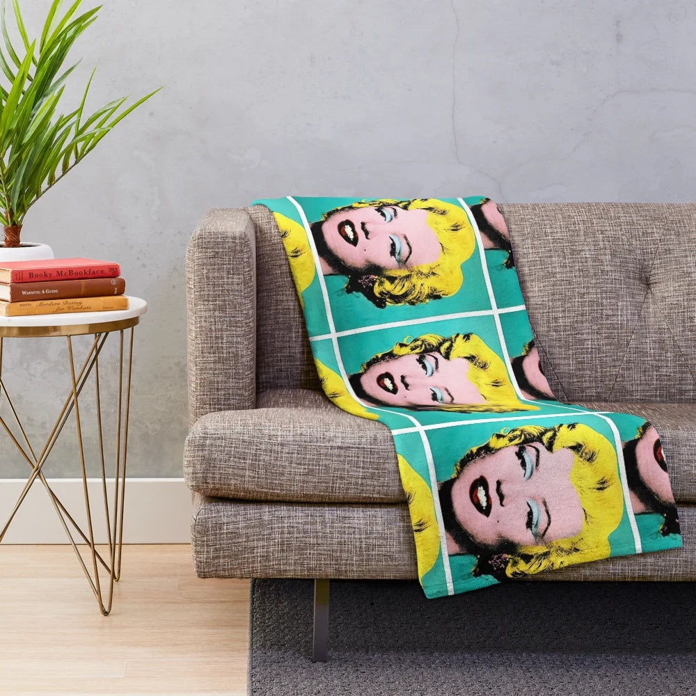 Vintage-style Andy Warhol inspired plush blanket with pop art design